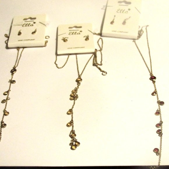 Jewelry Lot of 3 Delicate Glass Crystal Y- Necklace & Earring Set - Picture 5 of 12